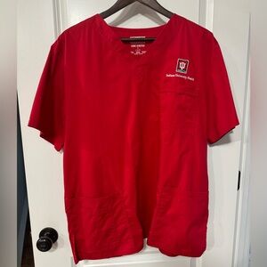 Red Cherokee Unisex Multi-Pocket Scrub Top. IU Health. Size large.